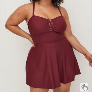 Torrid Wireless Long Lattice Front Swim Dress With Brief